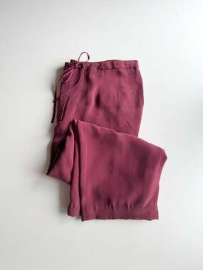 Vintage 00's DUE PER DUE Maroon Burgundy 100% Washed Silk Pants, Size 16W